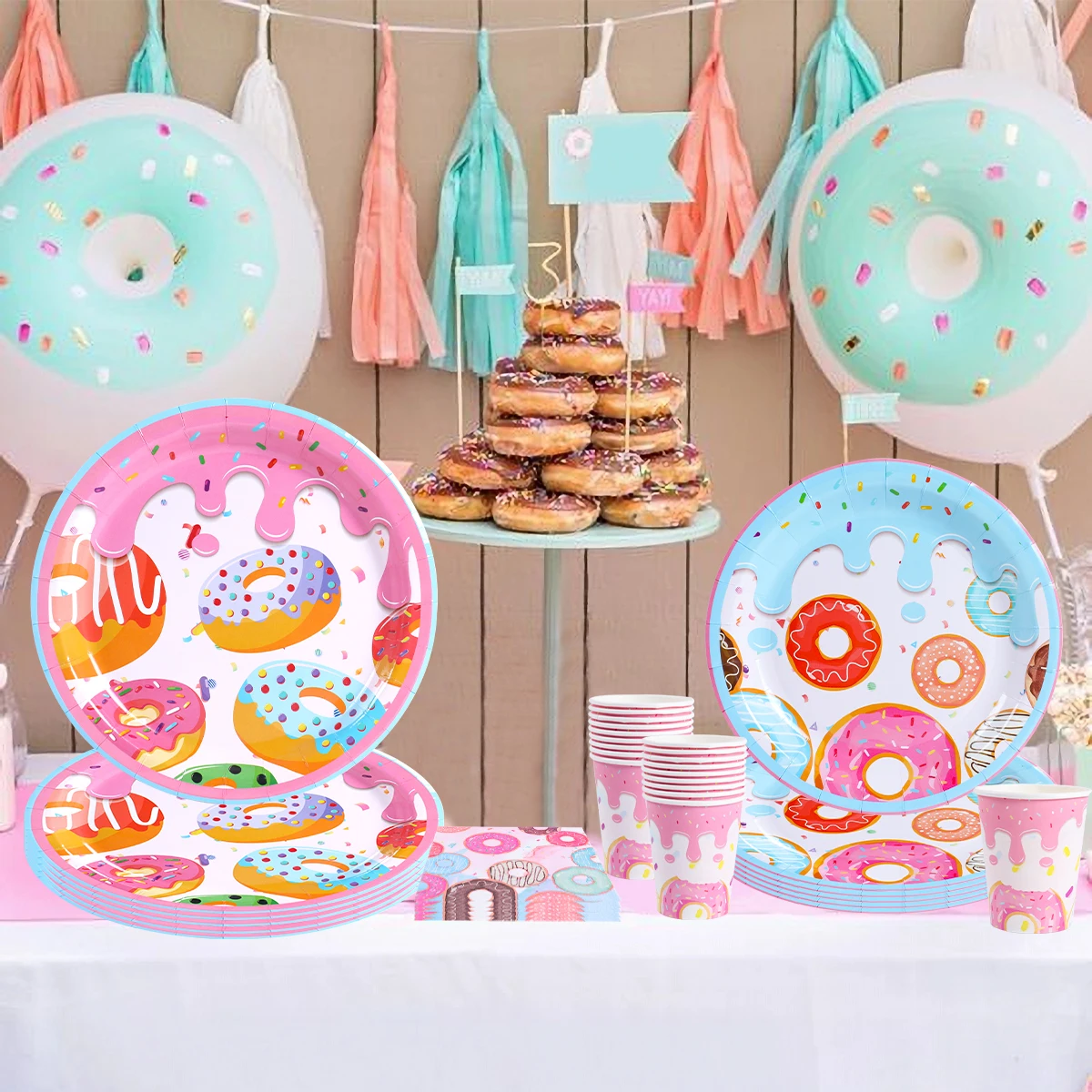 

Donut Party Disposable Tableware Wedding Birthday Sweet Theme Donut Grow Up 1st Birthday Party Kids Baby Shower Decorarion