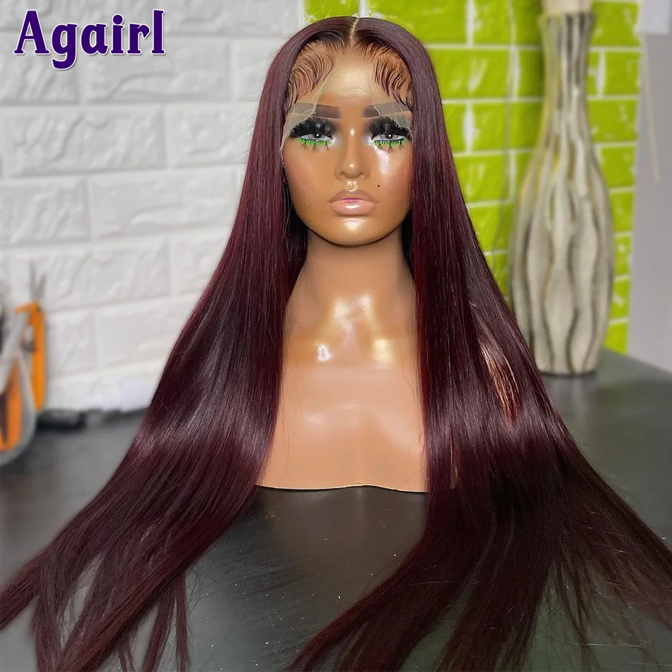 13X4 13X6 Lace Front Wig Dark Red 99J Dark Burgundy Colored Straight Lace Frontal Human Hair Wigs 30 Inches 5X5 Lace Closure Wig