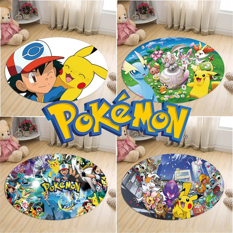 Напольный коврик с покемоном нескользящий круглый 3D принтом Пикачу коврики для