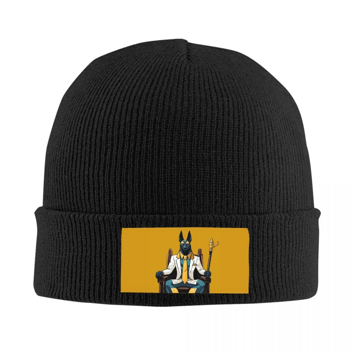 

Afterlife's Best-Dressed Anubis On His Throne Knitted Hat 100% Acrylic Skin-friendly Great Gift
