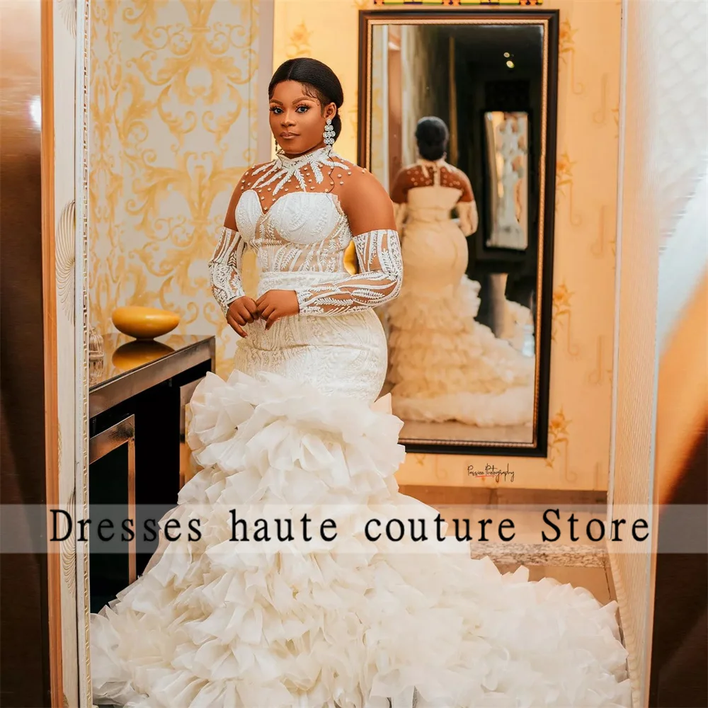 

Роскошные свадебные платья в африканском стиле с юбкой-годе, новинка 2023, женское свадебное платье с бисером, изготовленное на заказ платье