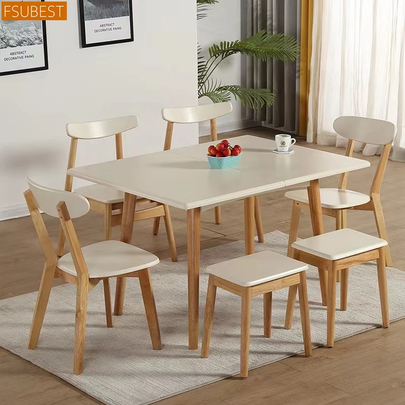 FSUBEST-Mesa plegable nórdica, juego de comedor de madera maciza, silla de comedor plegable Klapptisch, Mesa Dobravel Pliante de cocina flexible