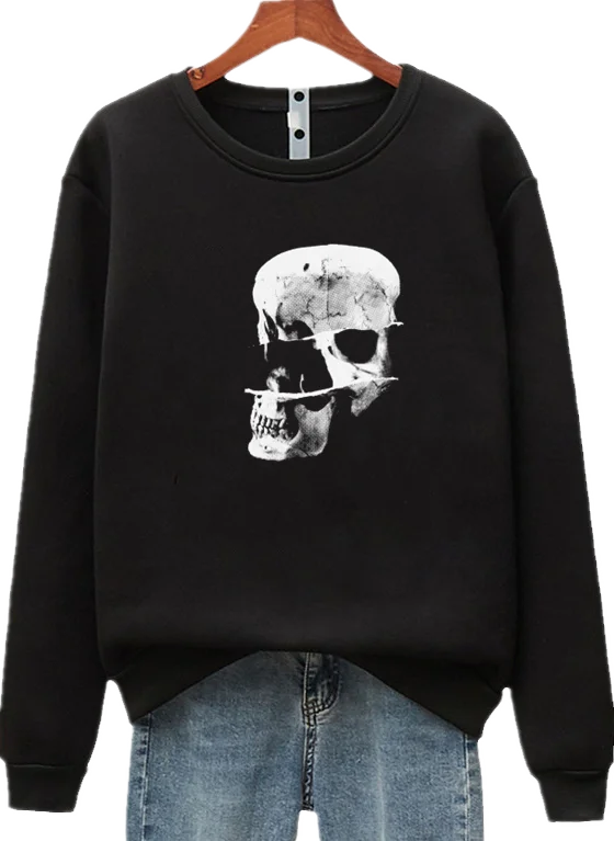 

McQueen Pullover Hoodies & Sweatshirts New Loose Outer Wear Skull Print Long Sleeve Crew Neck Women's Clothing