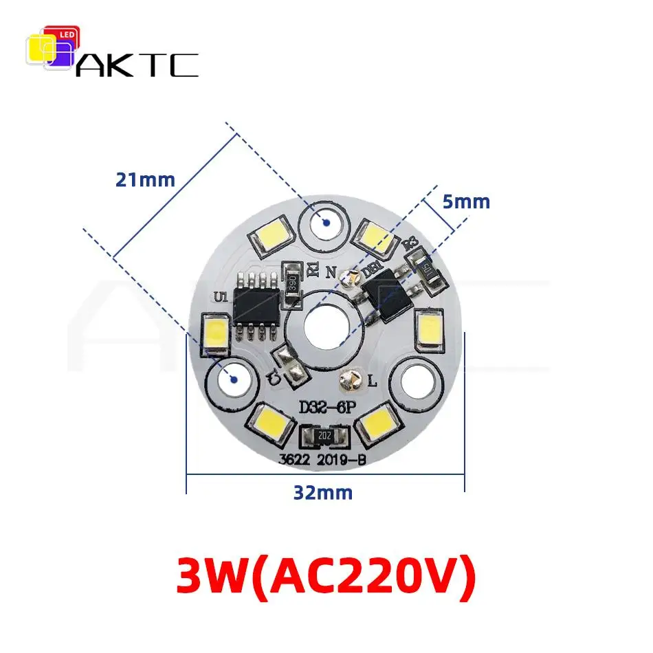 5 шт., круглые светодиодные платы Ankatec YXDB-220V 3Вт/5Вт