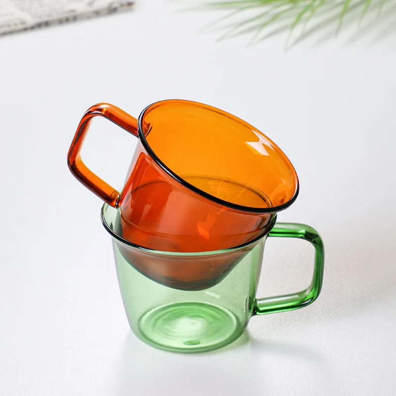 

High Borosilicate Colored Glass Stackable Coffee Mugs for Cappuccino Latte Beverage Hot Cold Water Cups Glass Bowls with Handle