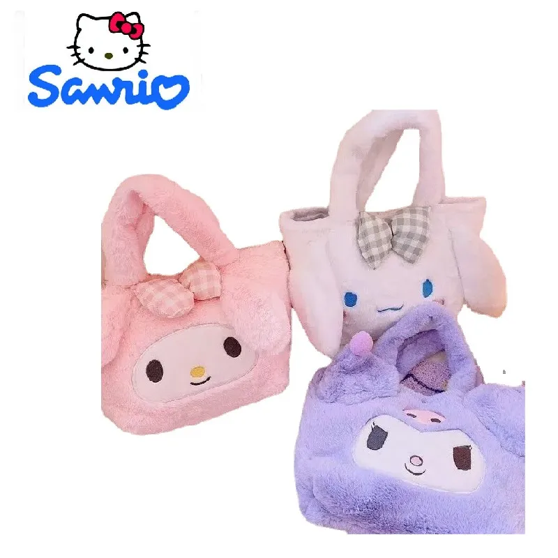 

Sanrio Kawaii Cinnamon Roll Kuromi White Pink Melody Pompompurin Lunch Box Portable Cartoon Plush Small Satchel Bag Holiday Gift