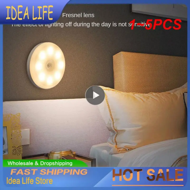 

Светодиодная лампа с датчиком движения, Круглый заряжаемый светильник для спальни, кухни, лестницы, прихожей, гардероба, гардероба, 1 ~ 5 шт.