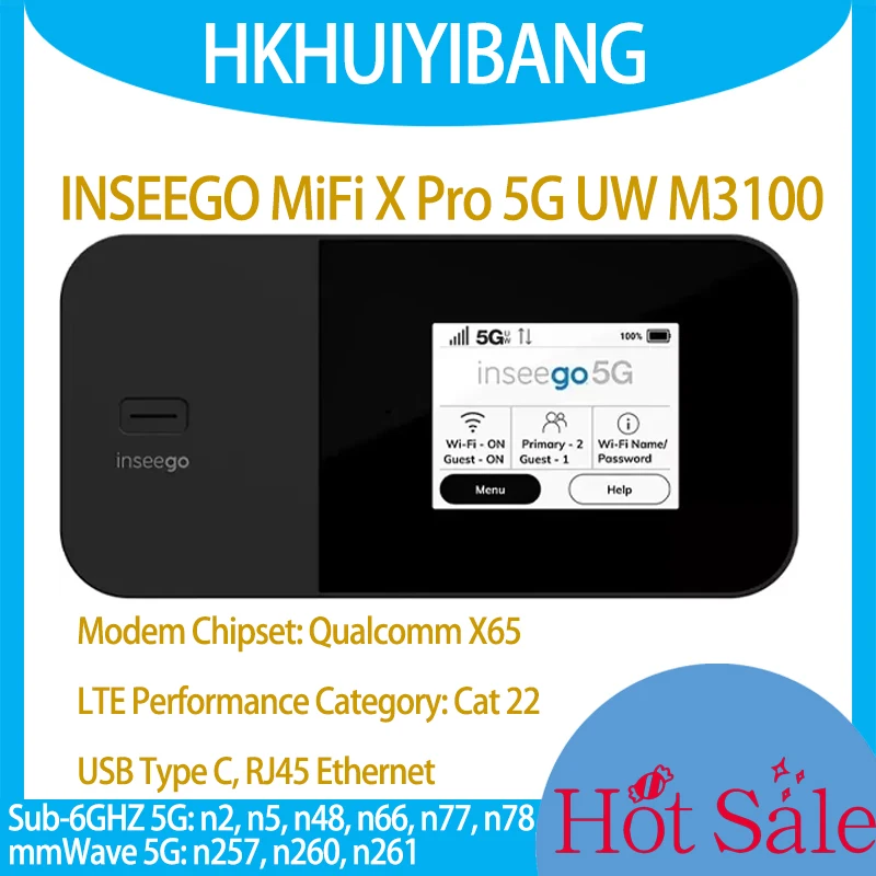 

Inseego M3100 MiFi X Pro 5G UW Mobile Hotspot Qualcomm X65 5G Modem LTE-Advanced Cat22 Wi-Fi 6 2.5 Gbps mmWave 5G Mobile Router