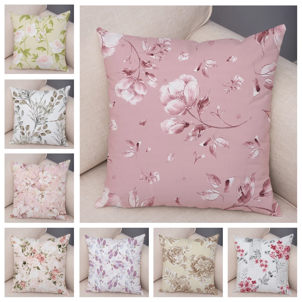 

45*45cm Nordic style colorful rose pillowcase polyester decorative parquet flower plant cushion cover car sofa pillowcase