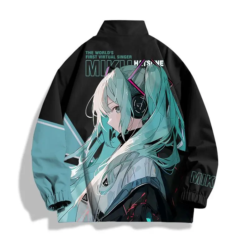 Фото Периферийная куртка Hatsune Miku Miku с воротником-стойкой на молнии, ветрозащитная теплая толстовка, двумерная одежда в стиле аниме №3