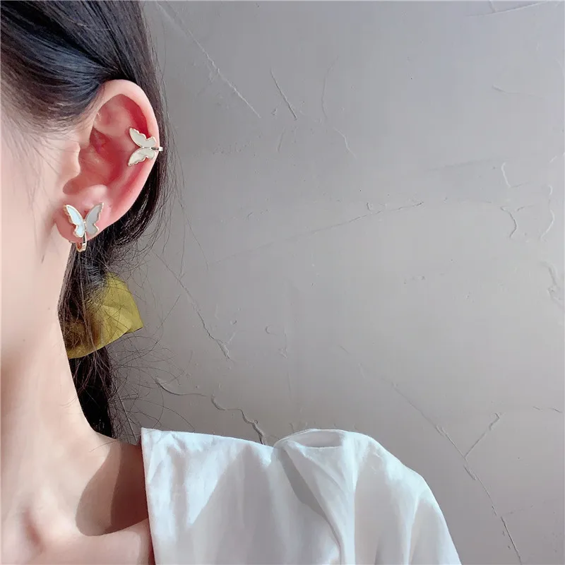 

New Mother Shell Water Pattern Butterfly Ear Clip Without Pierced Earrings All-match Small Earrings for Women Jewelry