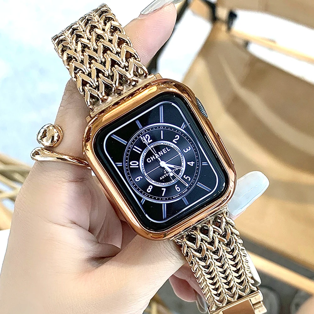 Braided Metal Bracelet For Apple Watch Ultra Band 49MM 41MM 45MM Women Heart-shaped Chain 44MM For Iwatch7 6 5 4 Stainless Steel