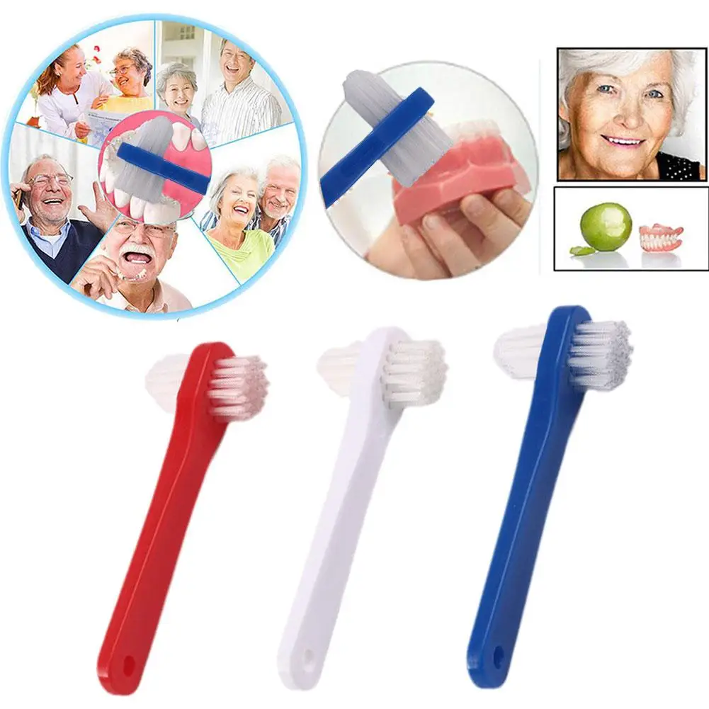 

T-shape Denture Dedicated Brush Toothbrush Dual Head Cleaner Small Double Adult Denture Ended Teeth False Brushes Toothbrus Z3N5