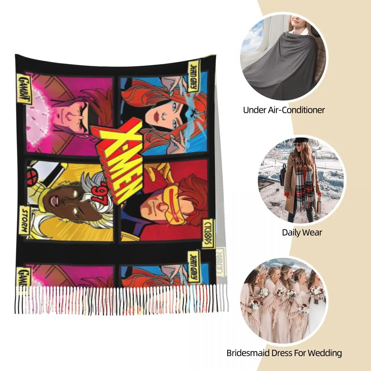 X-Men джинсовый серый шарф Cyclops Gambit Storm женские теплые зимние шали из пашмины и