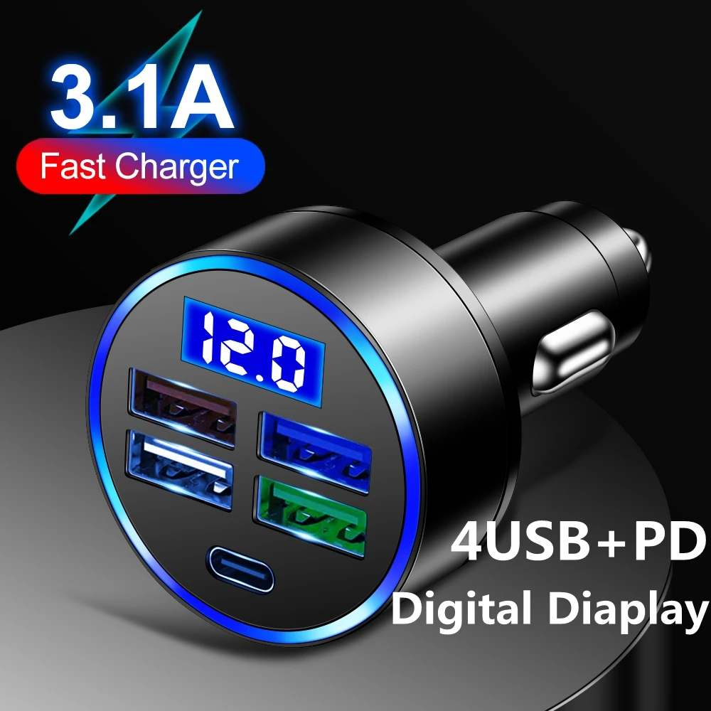 

Автомобильное зарядное устройство OLAF с 4 USB-портами, 3,1 А, Тип C, PD, быстрая зарядка в автомобиле для IPhone, Xiaomi, Huawei, автомобильное зарядное устро...