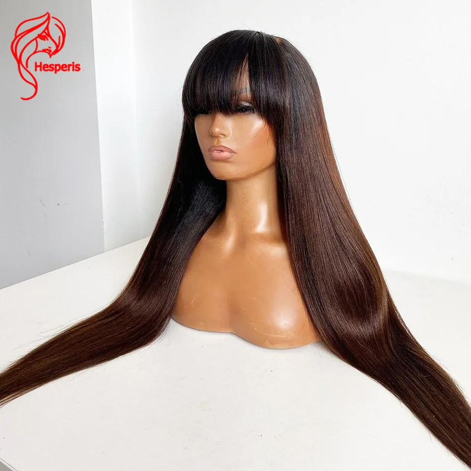 

Hesperis Ombre Human Hair Wigs Brazilian Remy Hair 200% Italian Yaki Straight Scalp Top Full Machine Human Hair Wig With Bangs