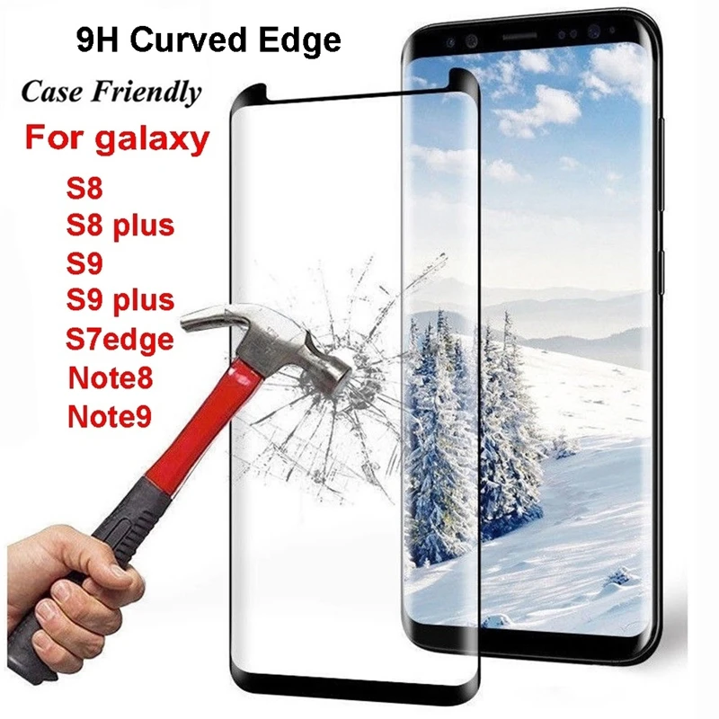 9H Curved Edge Tempered Glass Screen Protector for Samsung Galaxy S8 S9 Plus S7 Edge/ Note 8 9 10 Front Glass Film Case Covers