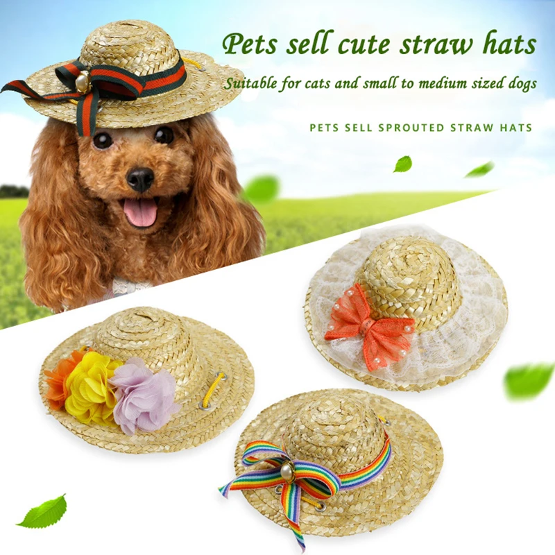 

Женская Корейская соломенная шляпа, Западная шляпа для фермеров, шляпа для кошек и маленьких собак с регулируемым козырьком, забавное украш...