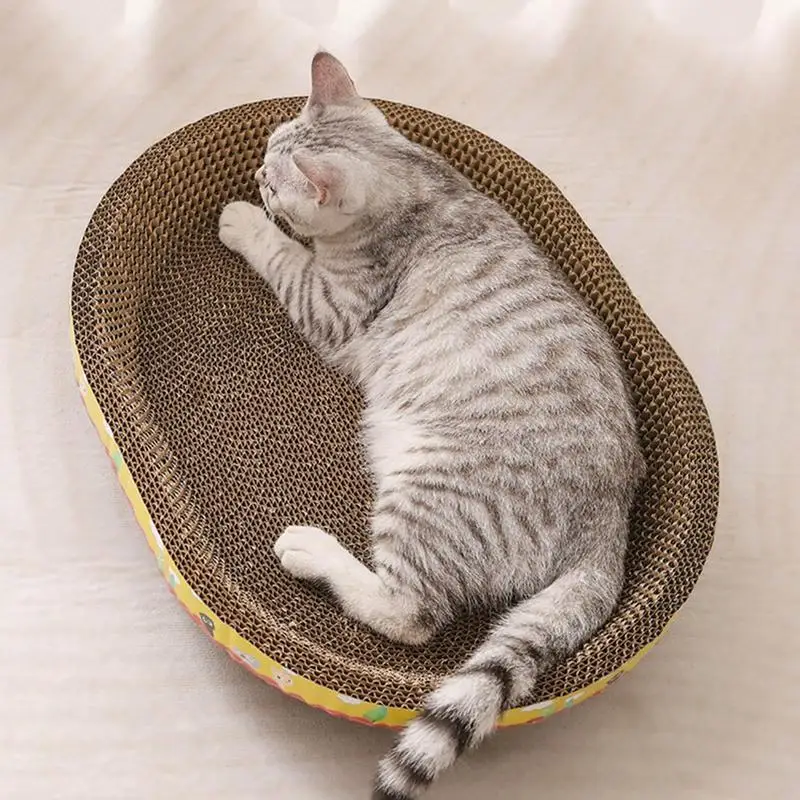 

Relaxing Cat With | L Bowl Scratching Bed Oval Bed Scratching Pad Cat Cardboard Corrugated | Scratcher Catnip Cat Scratching Pad