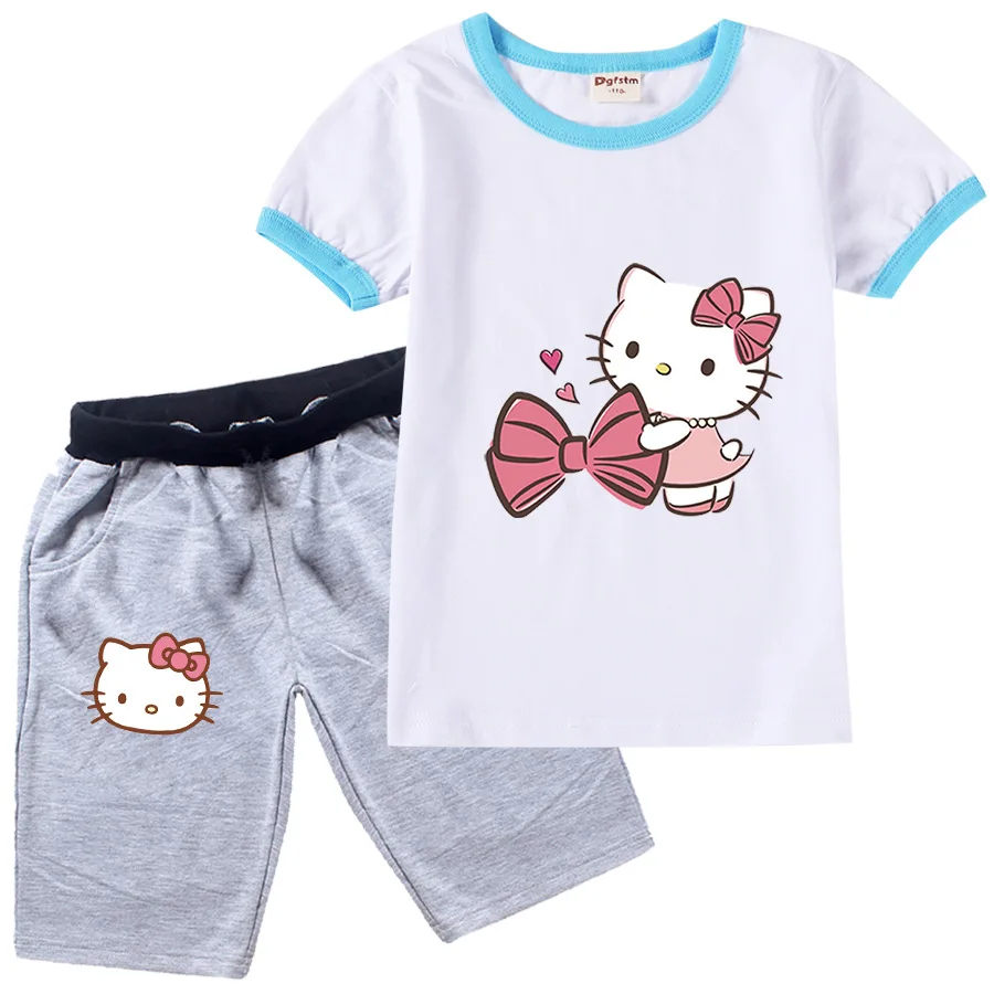 

2022 Casual Baby Kids Hello Kitty Clothes Sets Baby Boys Short-sleeve Summer Sportsuit Cotton Children Clothes Costumes