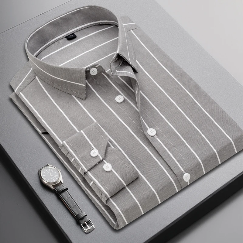

Мужская приталенная рубашка с длинным рукавом, Повседневная рубашка в полоску, классическая уличная одежда,