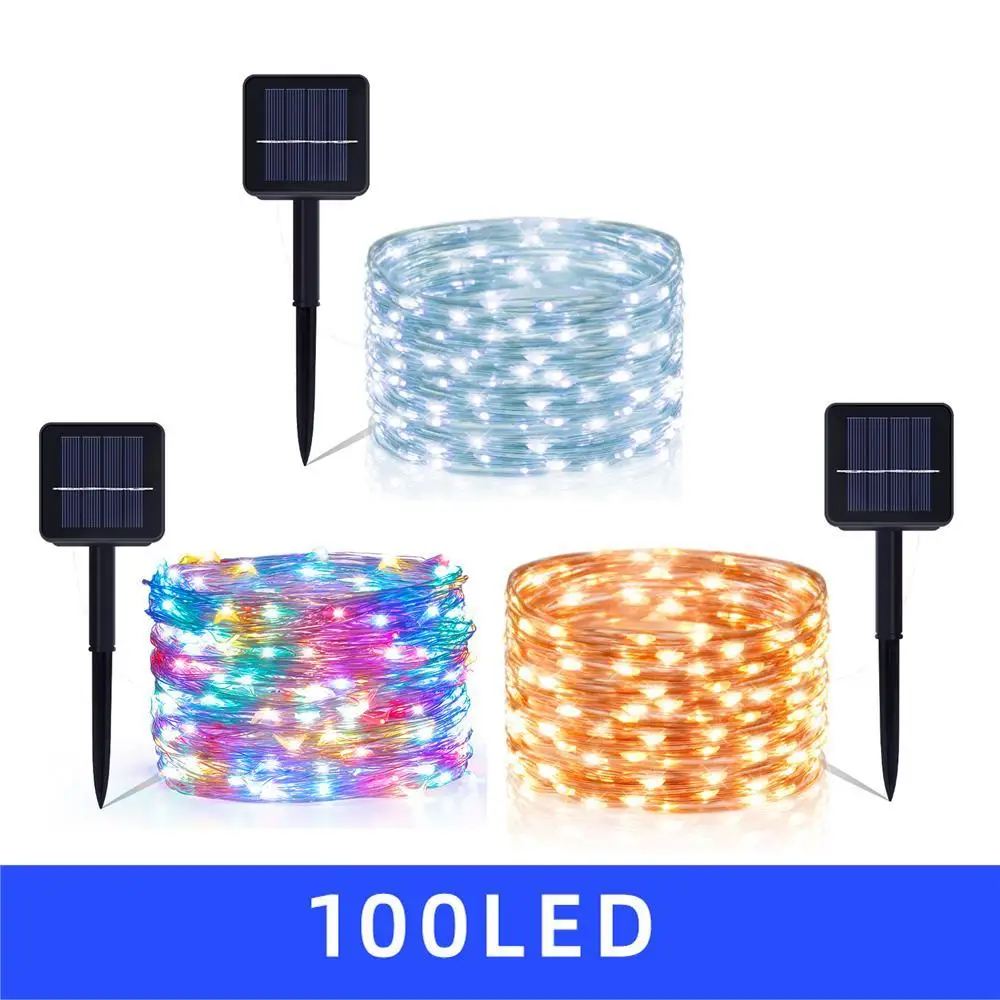 

Outdoor Solar Lights 12m 100 Leds Fairy String Lights Garland Curtain Copper Wire Light Garden Christmas New Year Decorations