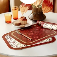 Retro Red Placemats PU Leather Table Mat Heat Insulation Waterproof Dining Tables Coasters Holidays Party Tabl Place Mat 1pc