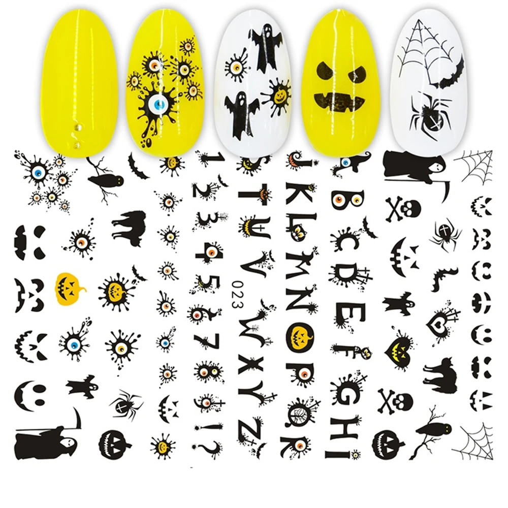 Наклейка для ногтей 3D тыква летучая мышь человек скелет череп