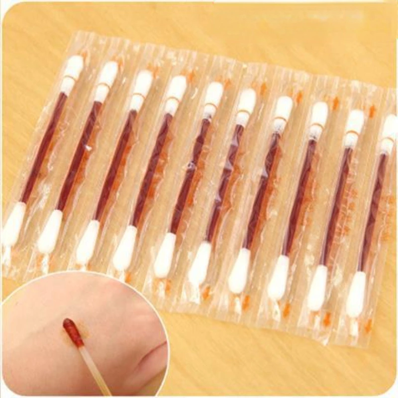

50Pcs Disposable Iodine Cotton Stick Swab Home Disinfection Emergency Double Head Wood Buds Tips Nose Ears Cleaning