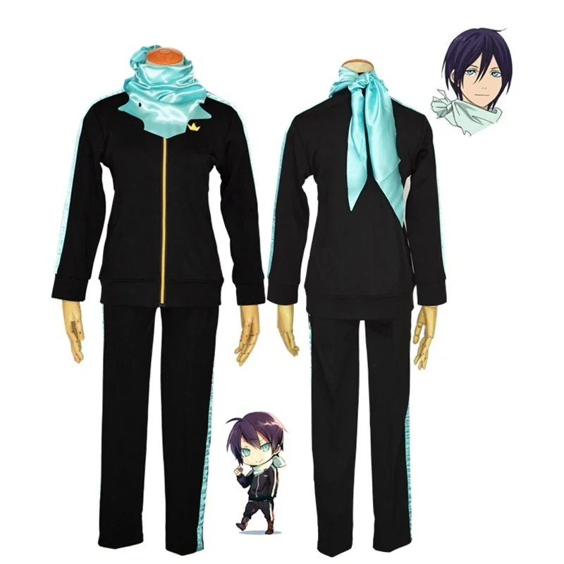 

High Quality Anime Noragami Yato cosplay wig and costume Free Shipping(Jackets+Pants+Scarf+Wig)Suit Sportswear Whole Set