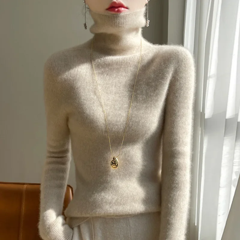 Осень/зима бесшовный свитер из чистой шерсти женский утягивающий вязаный топ