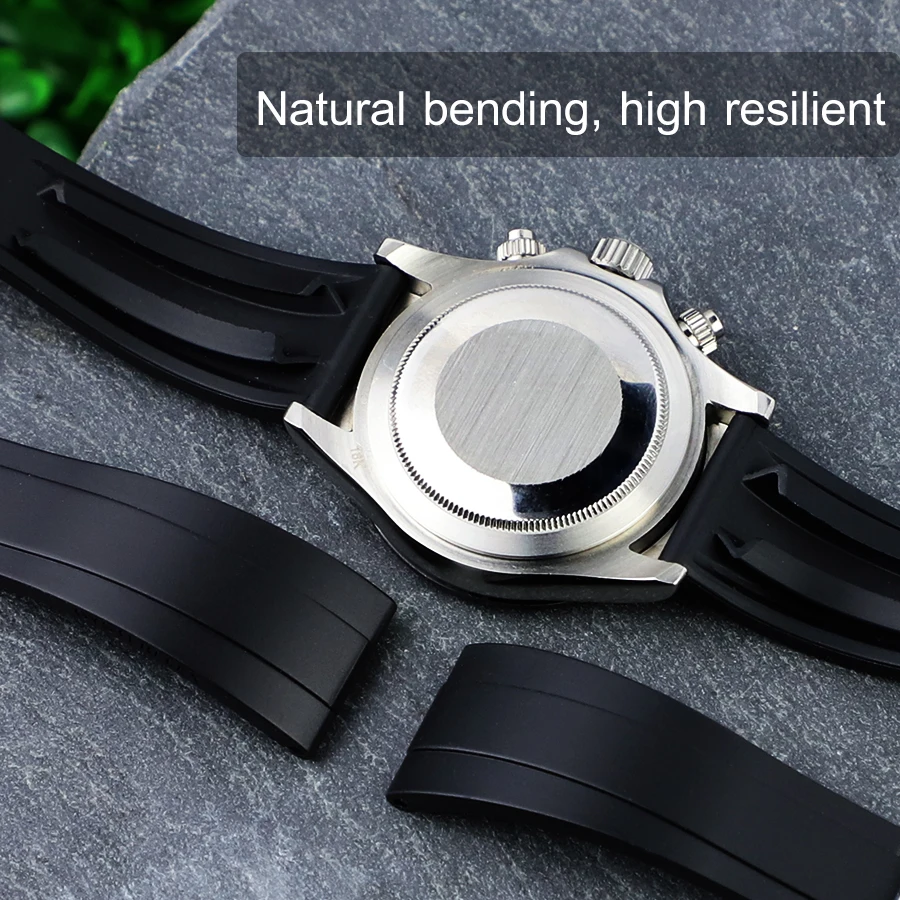 Ремешок силиконовый короткий для часов резиновый браслет 20 мм Rolex Daytona Submariner