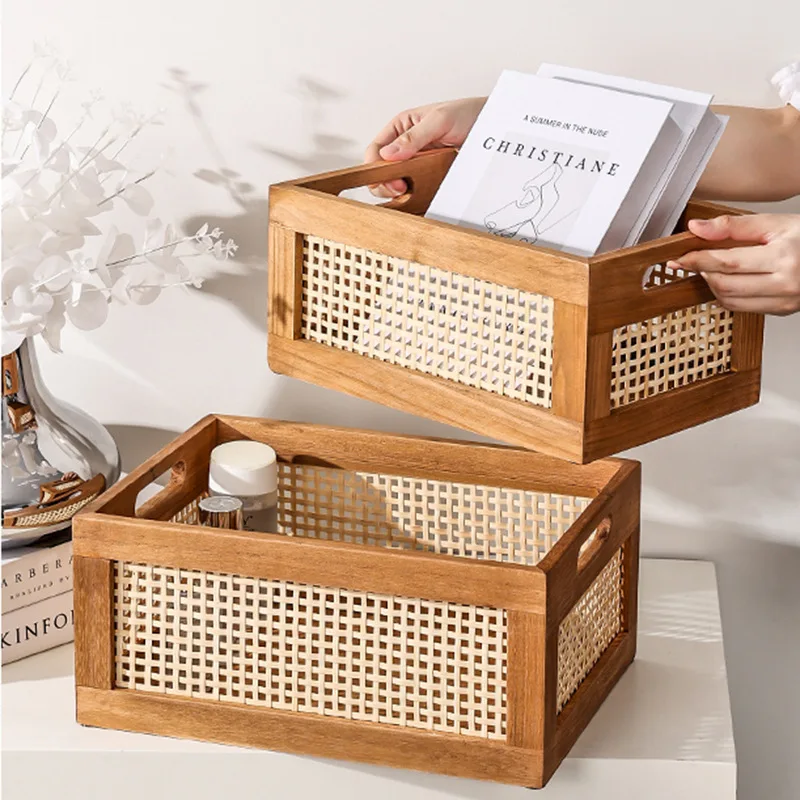

Japanese Style Desktop Rattan Woven Storage Basket Living room Bedroom Desktop Skin Care Snacks Fruits Vegetables Storage Basket