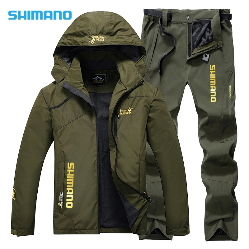 

Spring Autumn Shimano Fishing Clothes Waterproof Windproof Jacket+ Pants Fishing Shirt Hiking Sports Wear Hooded Fishing Suit