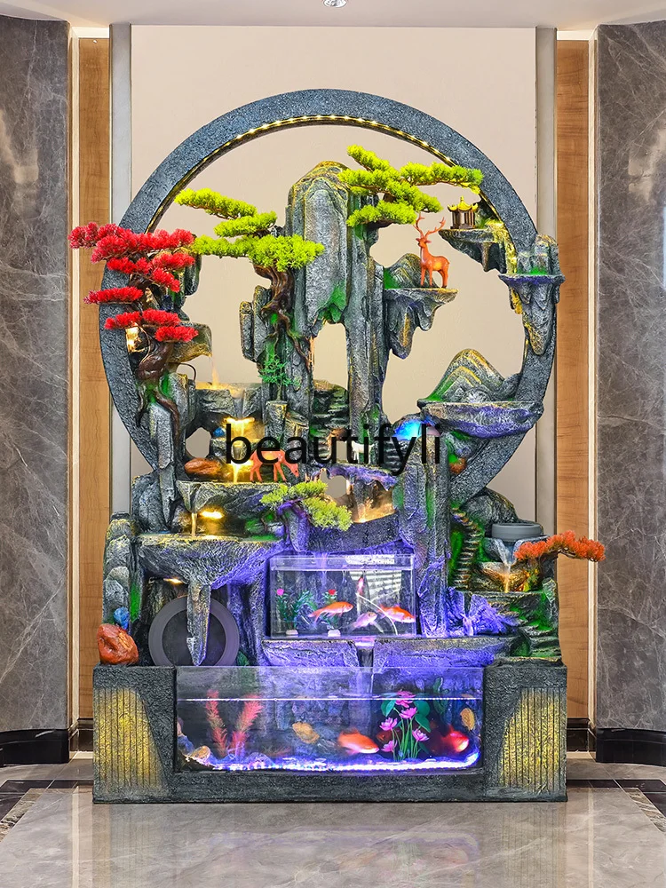 Большой рокарий аквариум текущая вода орнамент циркулирующая занавеска стена