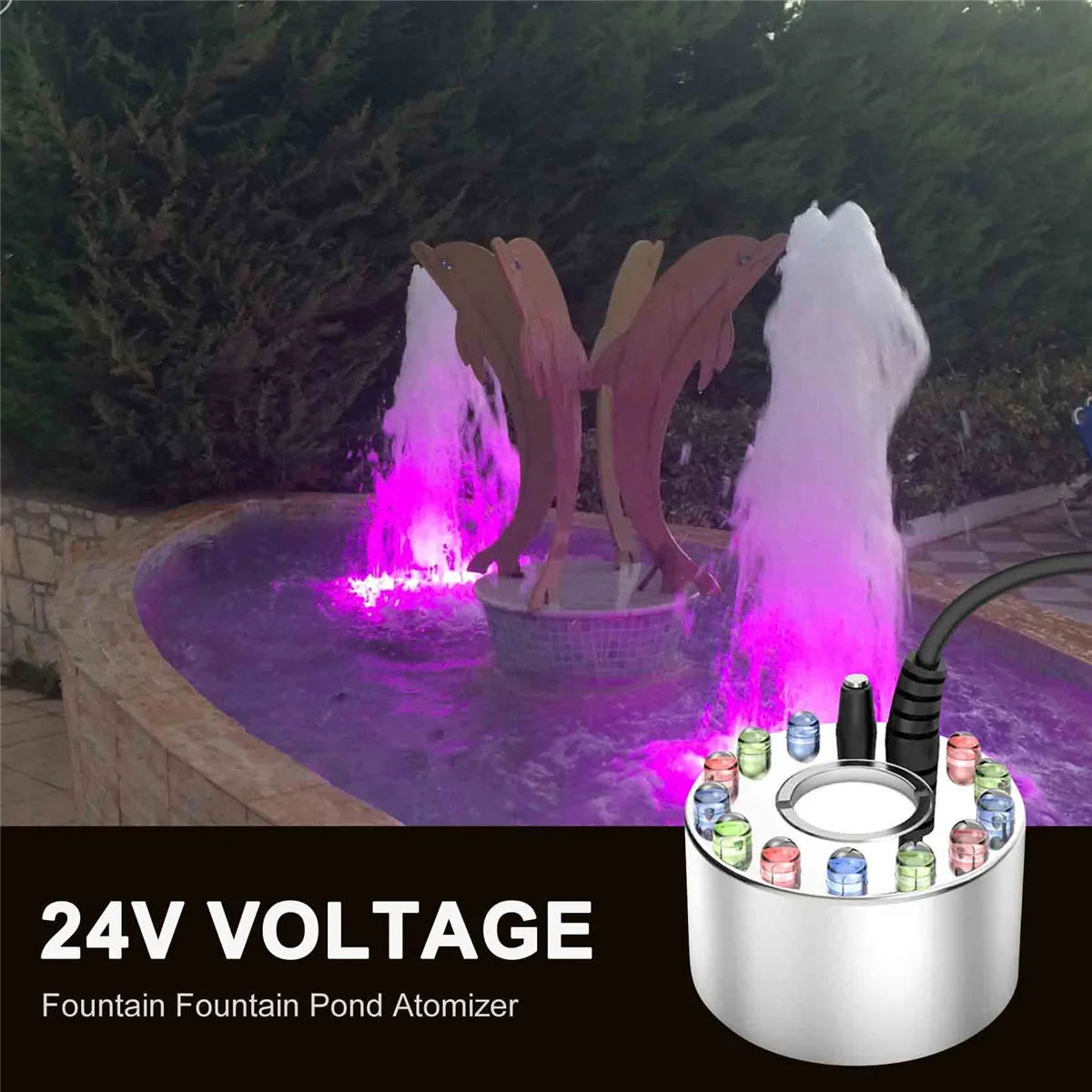 Ультразвуковой туманообразователь с изменением цвета 24 В фонтанчик для воды