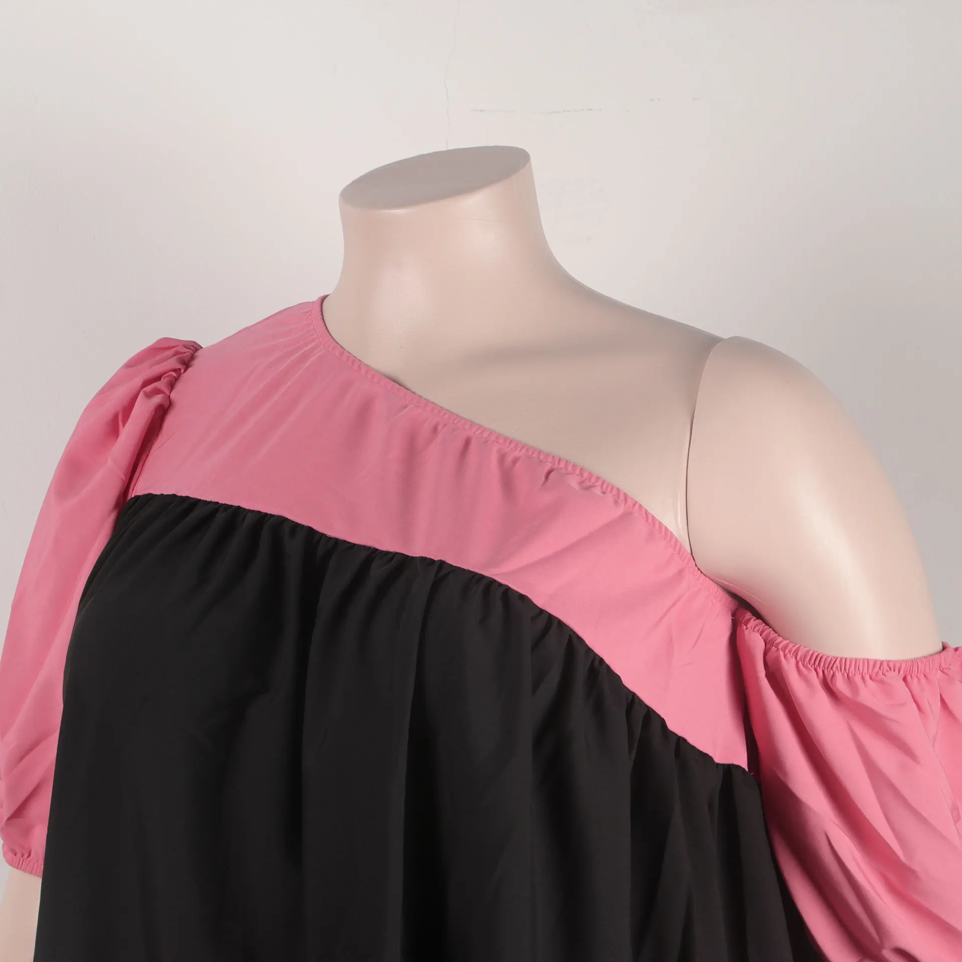 Plus Size Wide Mini Dress Patchwork Loose One Shoulder Women Cloth Chubby 2023 Summer Female Luxury Trendy Party New In Dress