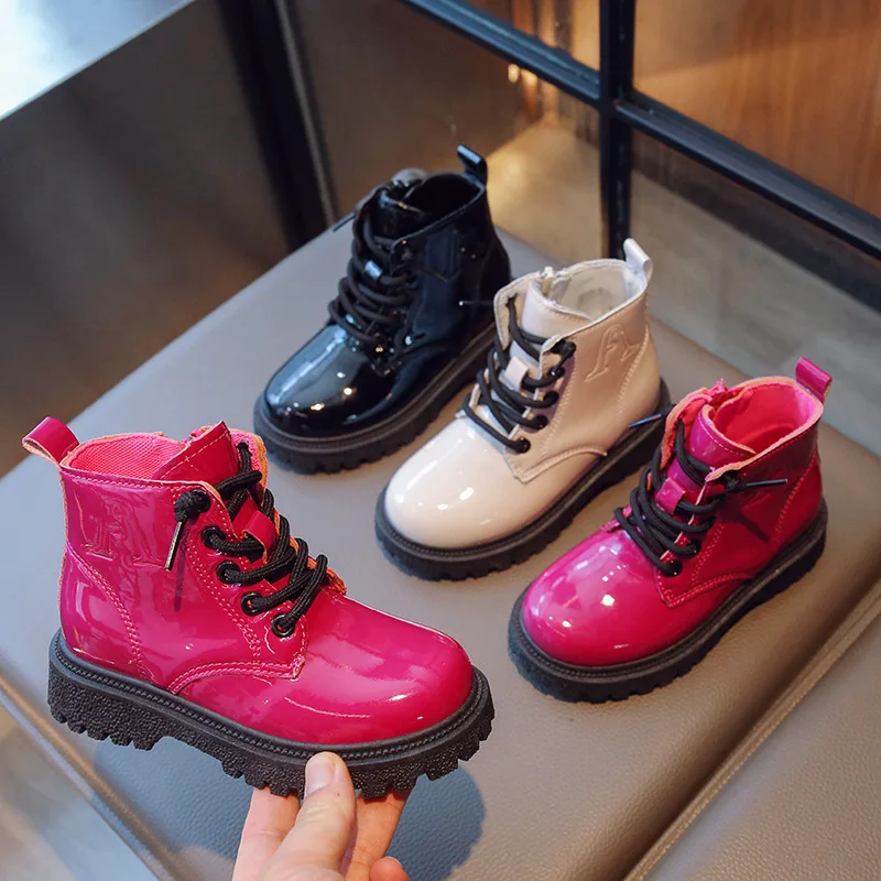 

Fashion Kids Boots 2023 Autumn Winter New Thick Bottom Non-slip Side Zipper Single Boots Boys Girls Korean Casual Leather Boots