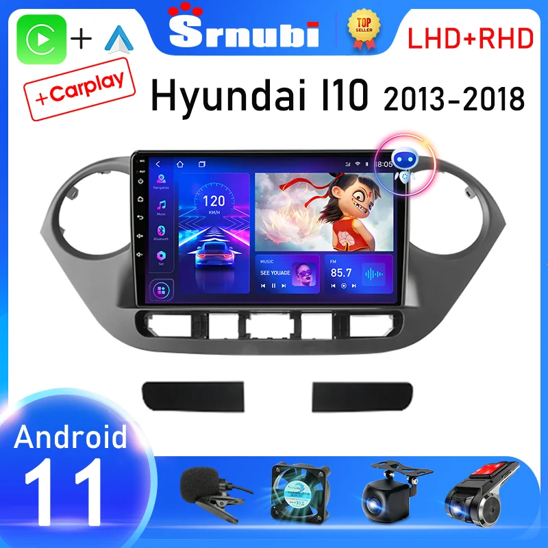 Srnubi 2 Din Android 11 Car Radio for Hyundai I10 2013 - 2018 Multimedia Player 2Din GPS Navigation Carplay Stereo DVD Head Unit