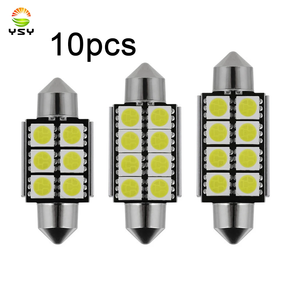 YSY 10X White C5W 6418 Error free Canbus 36/39/41mm Festoon Lights 8SMD 5050 LED Car Interior Reading Lights Lamps Car Styling