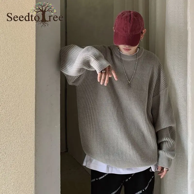 

Autumn and Winter Solid Color Casual Sweaters Men's Long Sleeves Round Neck Loose Pullover