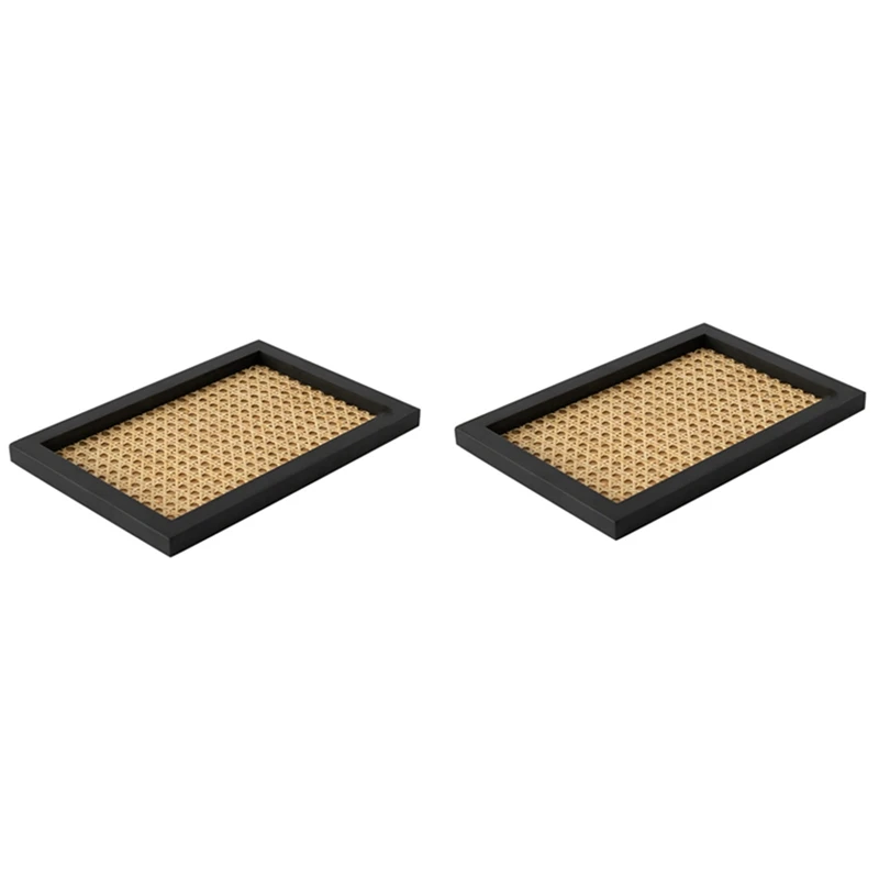 

2X Home Nordic Rattan Woven Tray Wooden Handmade Ins Wind Rectangular Geometric Ornament Key Storage Tray-Rectangular