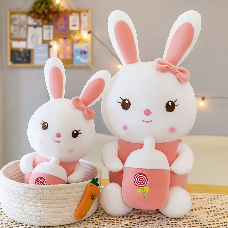 

35 CM New High Quality Soft Stuffed Bottle Pink Rabbit Plush Toy Kids Cute Cartoon Animal Dolls Children Birthday Gifts