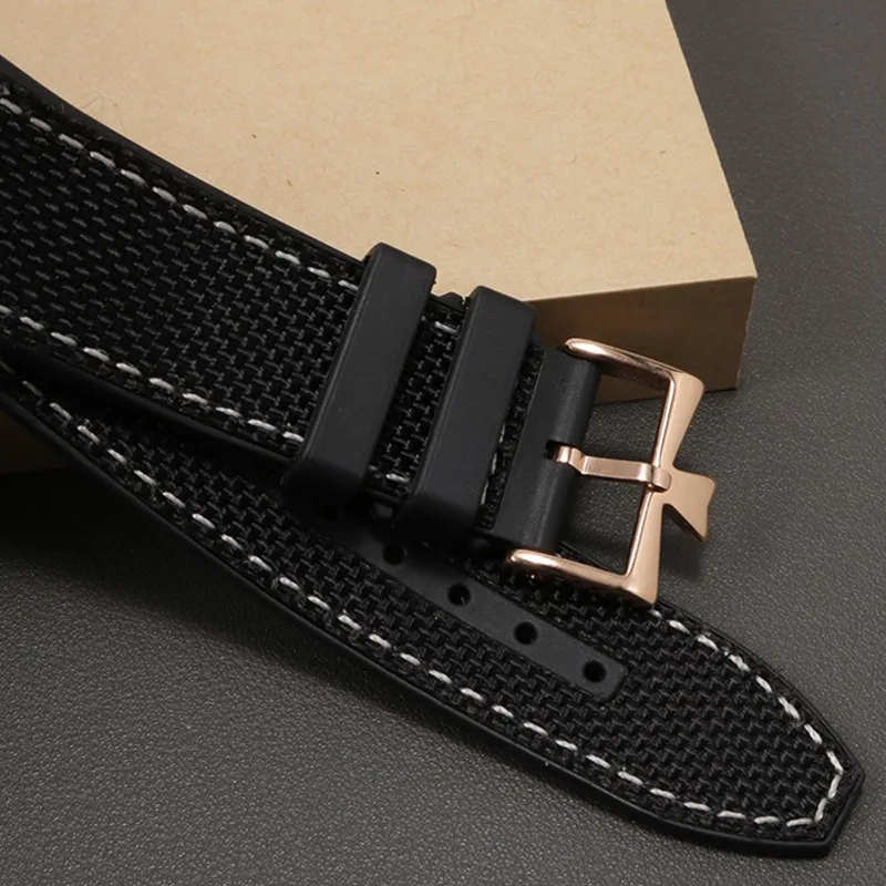 For Franck Muller v45 Black-Blue Yacht Genuine Leather Watch Strap for Men FM Falmulan Needle Buckle Silicone Watch Band 28mm