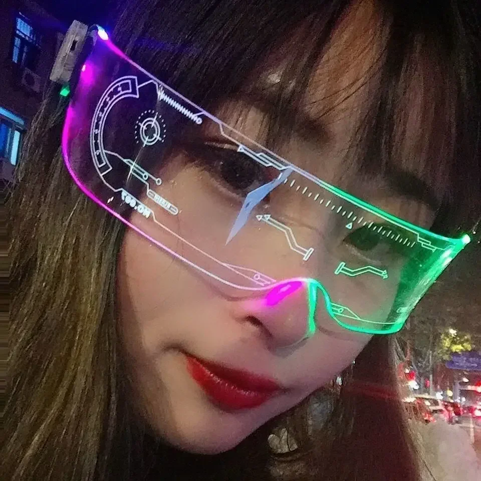 

LED Glowing Eyes Sci-Fi Bar Uminous Glasses Fashion Electronic Visor Glasses For Halloween Festival Performance neon