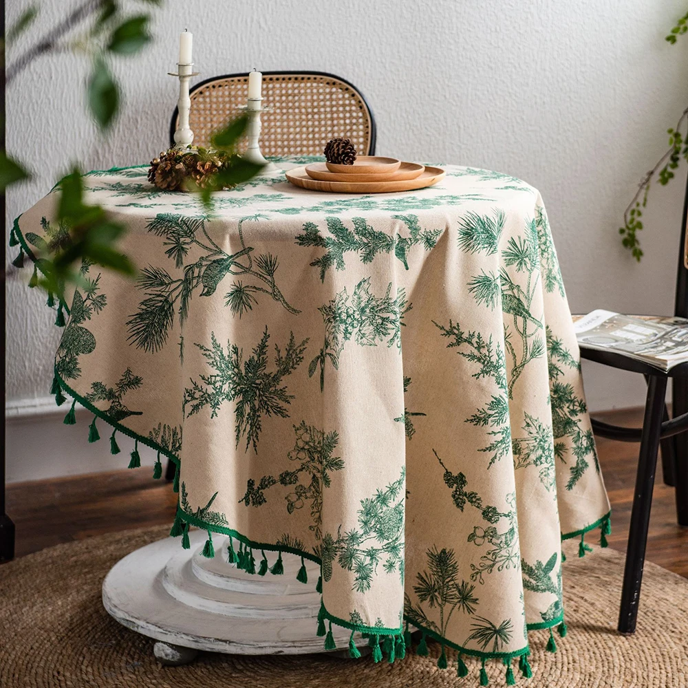 

Pastoral Green Print Cotton Linen Round Tablecloths Holiday Party Wedding Decor Table Cloth Coffee Table Tablecloth Decoration
