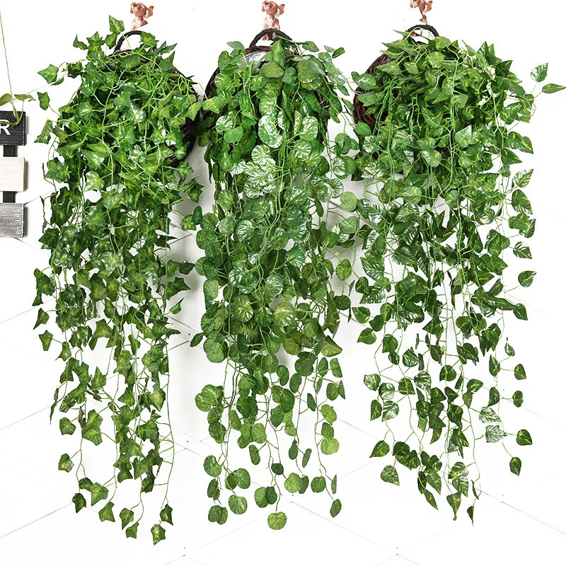 

1pc Artificial Green Plant Wall Hanging Silk Flower Ivy Strip Green Plants Hanging Basket Fake Flower Room Decor Aesthetic