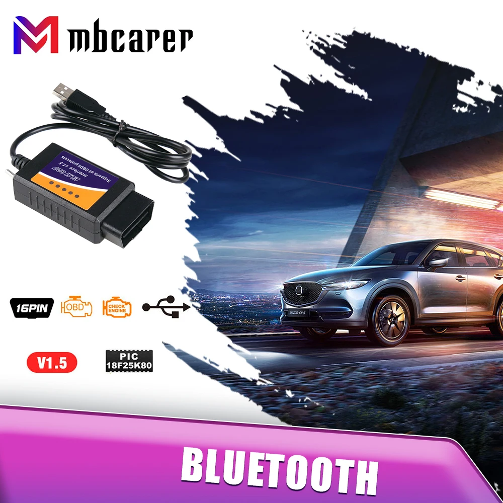 

TT55501 ELM327 Bluetooth-compatible USB V1.5 OBD2 Car Diagnostic Tools Scanner CH340+25K80 Chip HS CAN / MS CAN for Ford Forscan