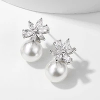 summer new fashion simple earring for womens flower pearl zircon dangle earrings girls jewelry party accessories wedding gifts