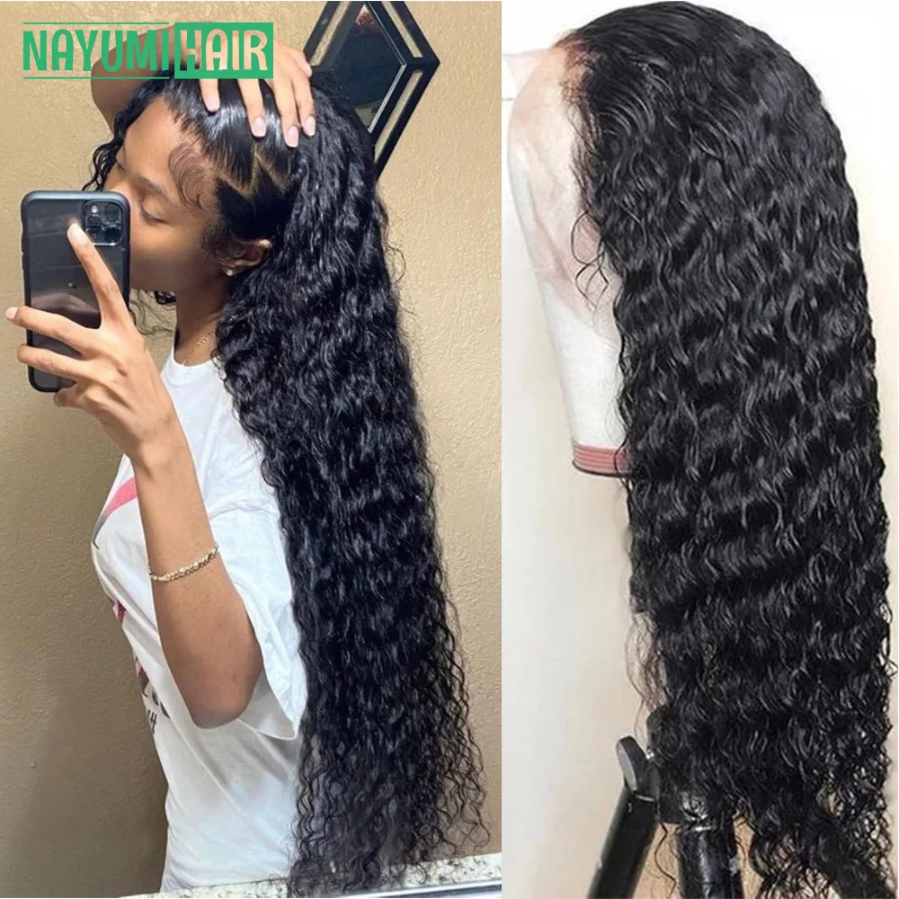 13x4 Deep Wave Frontal Wig With Baby Hair Wet And Wavy Curly Lace Front Human Hair Wigs Brazilian 30 Inch HD Lace Bleached Knots